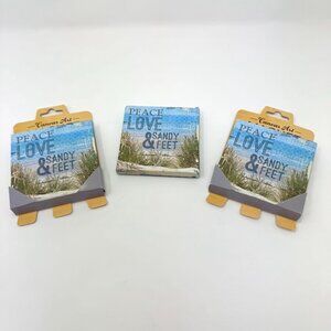 Paper House Beach Canvas Magnets Peace Love & Sandy Feet Set of 3 NEW